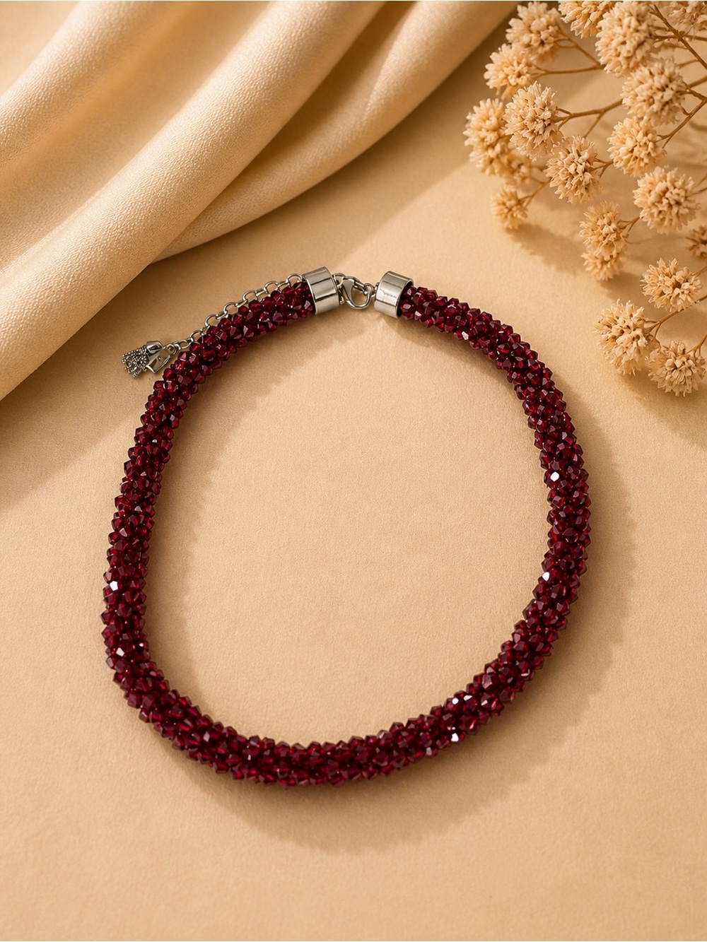 Red Crystal Beaded Choker Necklace